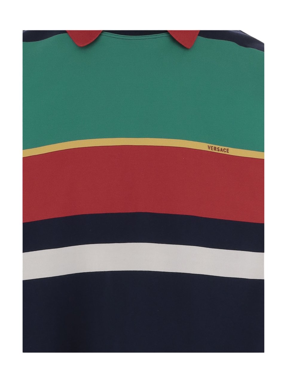 Versace Multi Striped Cropped Cotton Polo Shirt Zwart