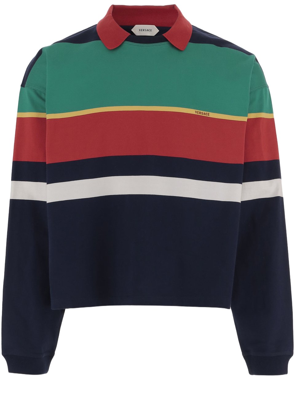 Versace Multi Striped Cropped Cotton Polo Shirt Zwart