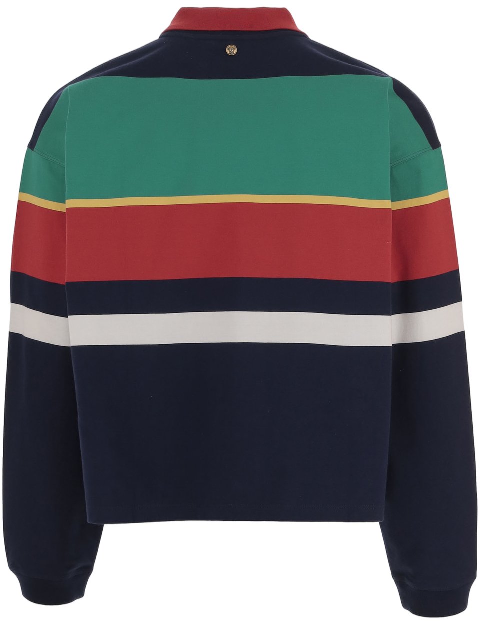 Versace Multi Striped Cropped Cotton Polo Shirt Zwart