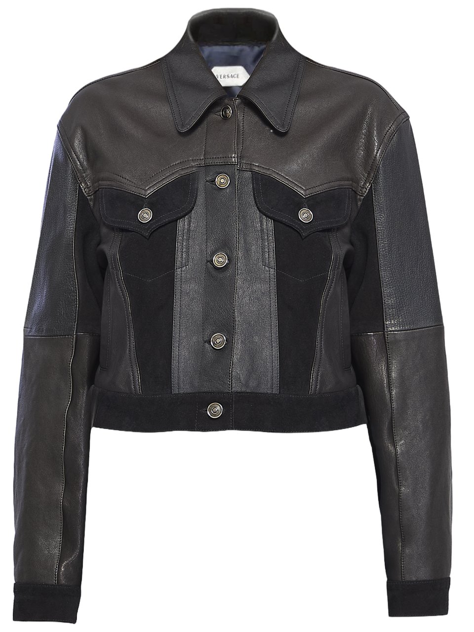 Versace Structured Leather Jacket with Suede Inserts Zwart