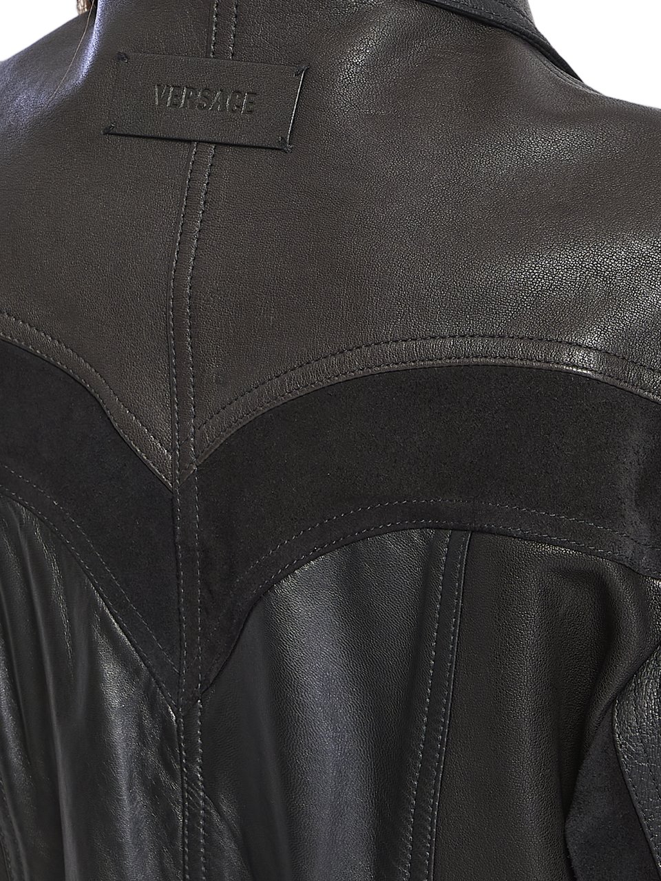 Versace Structured Leather Jacket with Suede Inserts Zwart