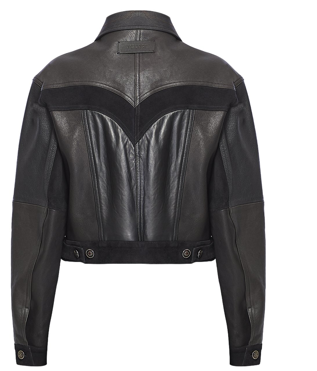 Versace Structured Leather Jacket with Suede Inserts Zwart