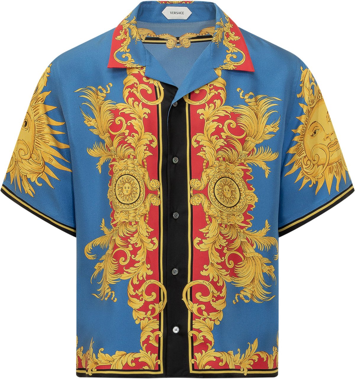 Versace Camicia Informale in Seta con Stampa Barocca Blauw