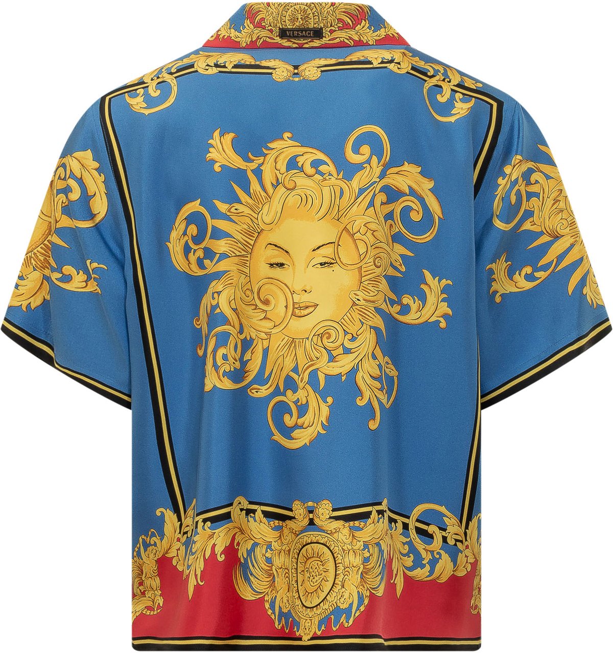 Versace Camicia Informale in Seta con Stampa Barocca Blauw