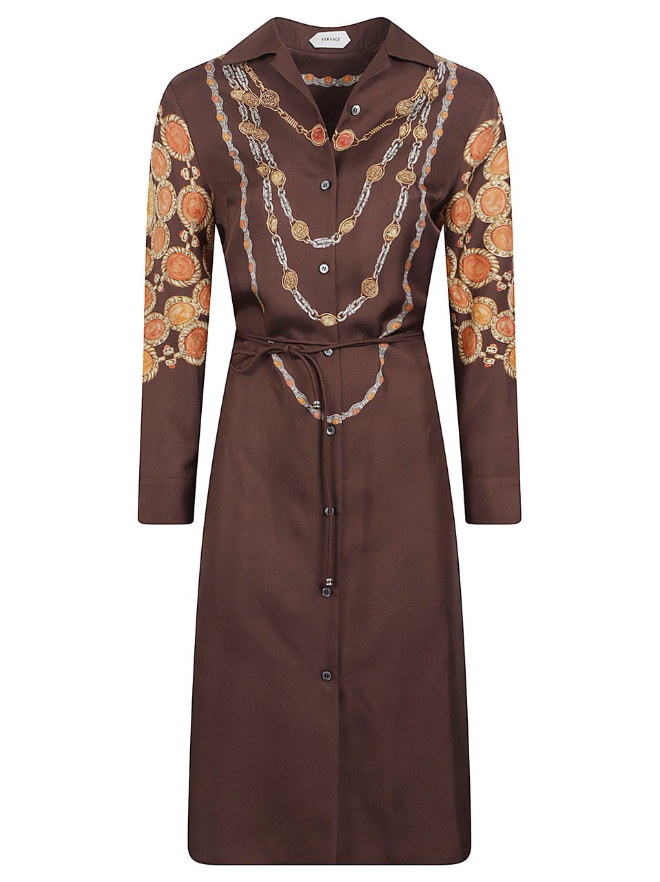 Versace Button-Down Dress with Chain and Medallion Prints Grijs