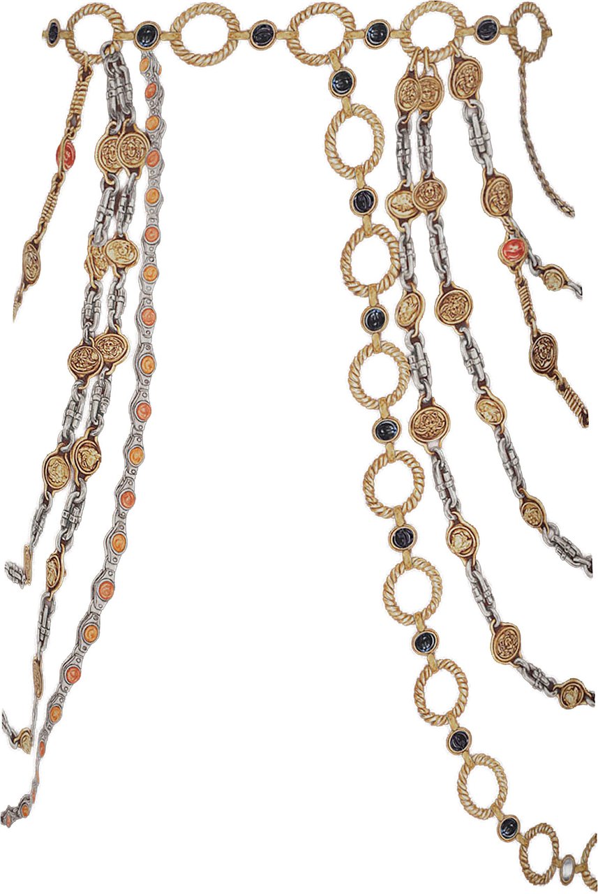 Versace Intricate Chain and Medallion Print Brown Skirt Zwart