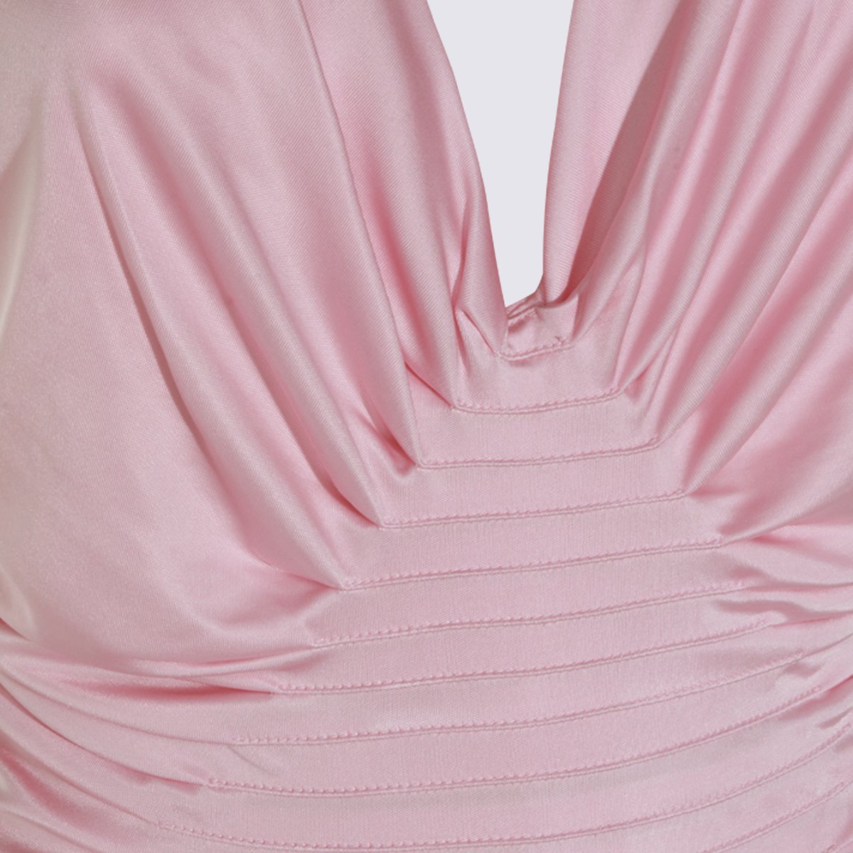 Versace Silk Maxi Dress With Deep V-Neckline And Pleated Bodice Roze