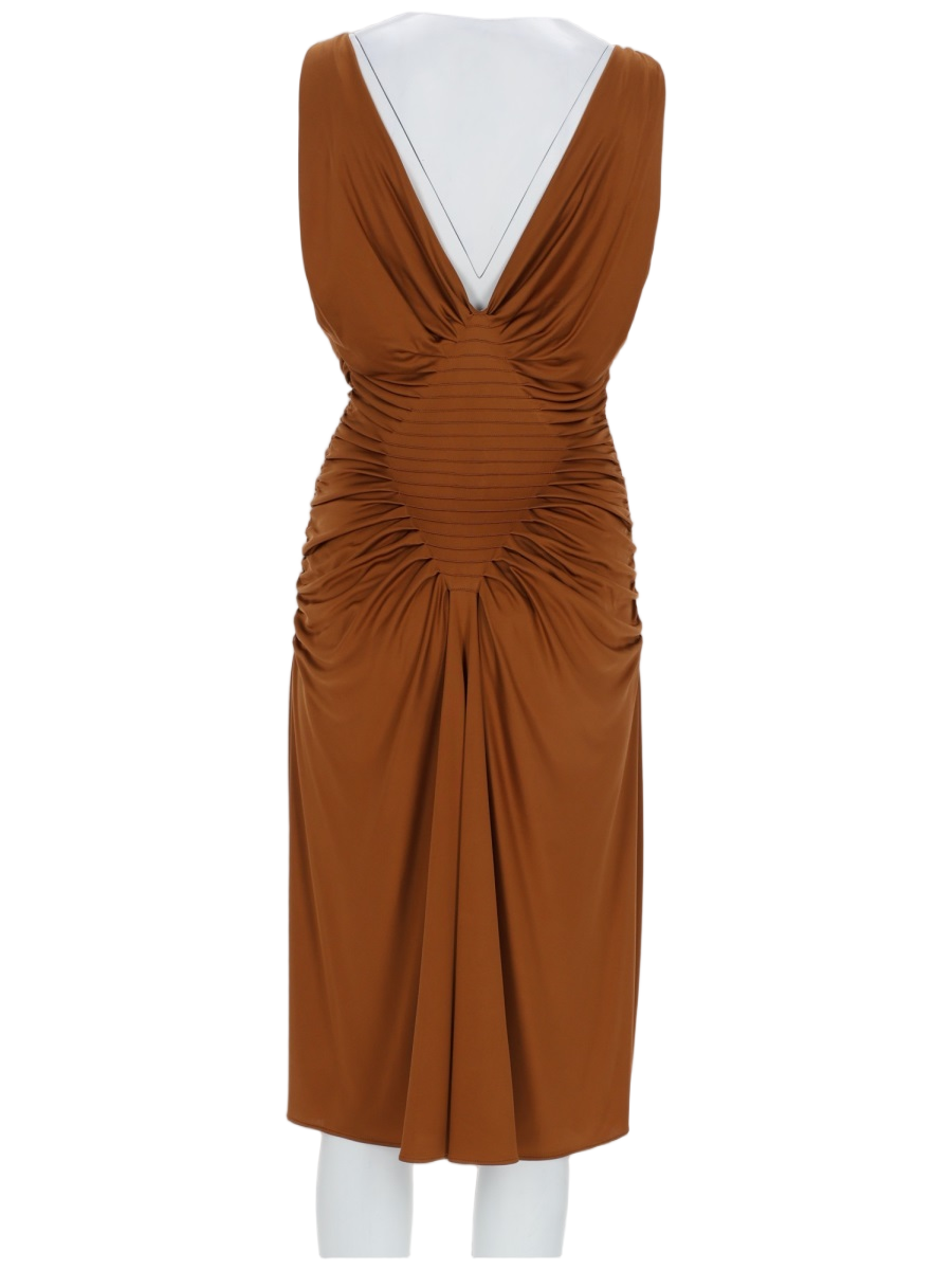 Versace Viscosa Ruched Sleeveless Midi Dress Oranje