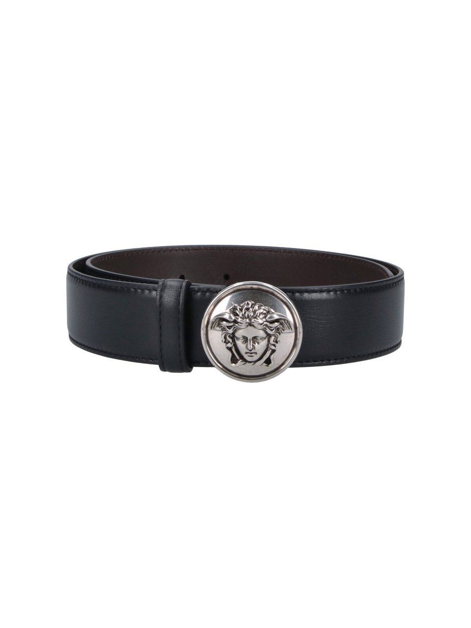 Versace Black Medusa Biggie Calf Leather Belt Zwart