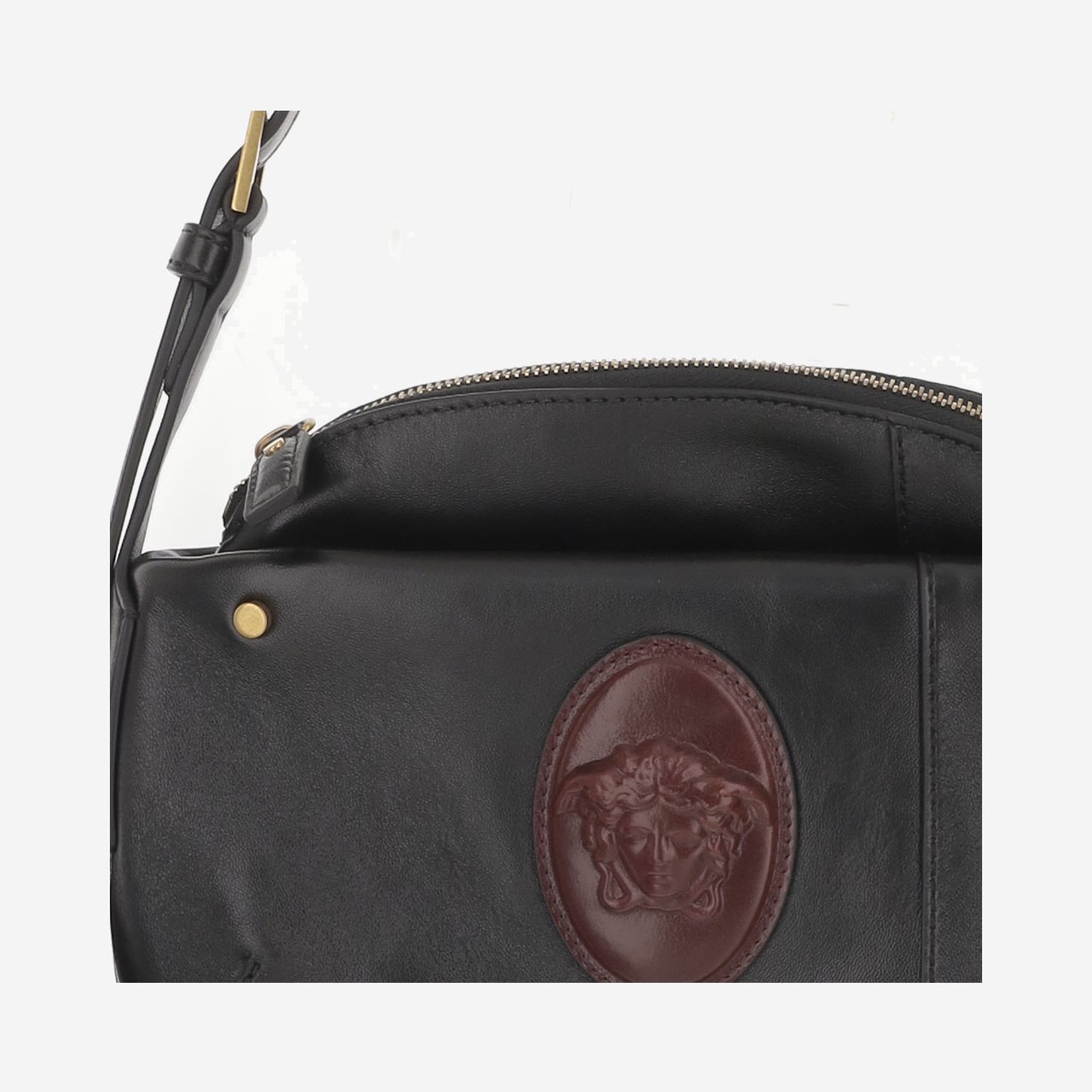 Versace Leather Shoulder Bag With Medusa Logo Zwart