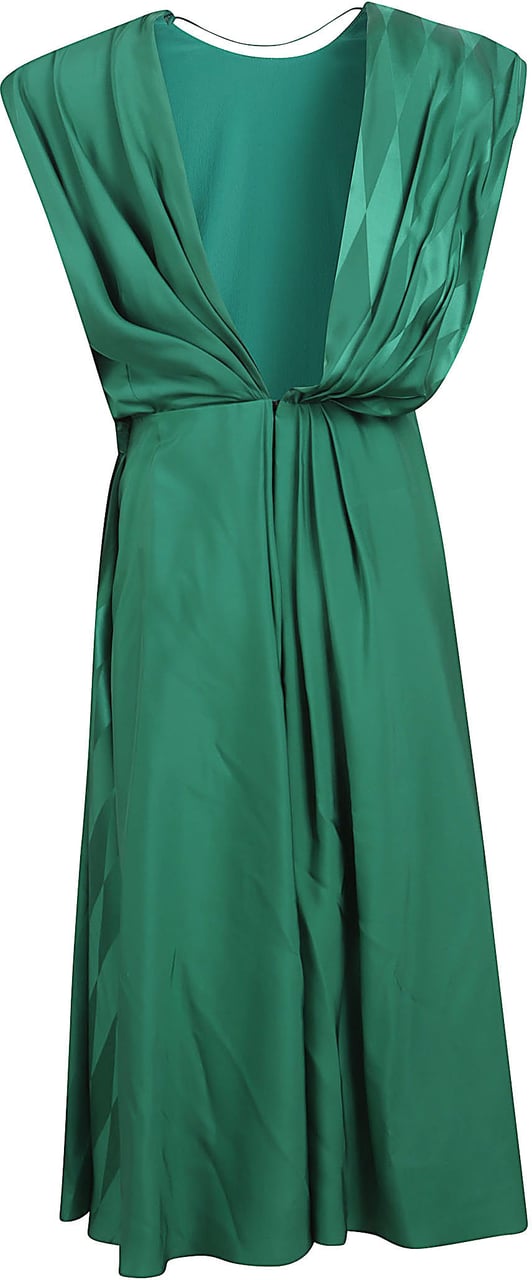 Versace Draped Twisted Knot Silk-Blend Midi Dress Groen
