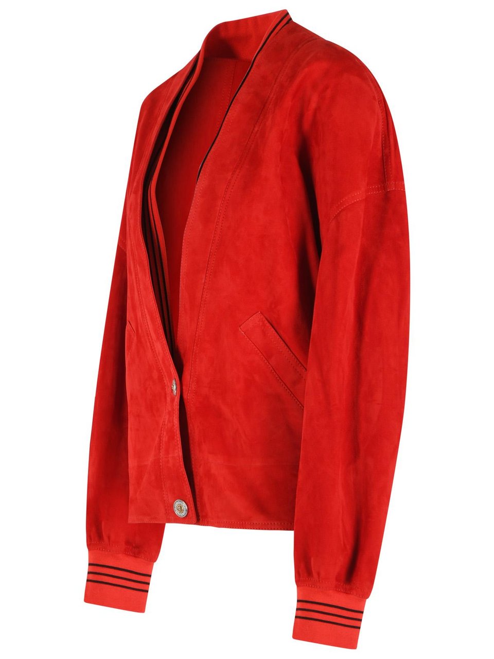 Versace Vibrant Red Suede Jacket With Deep V Neckline Rood