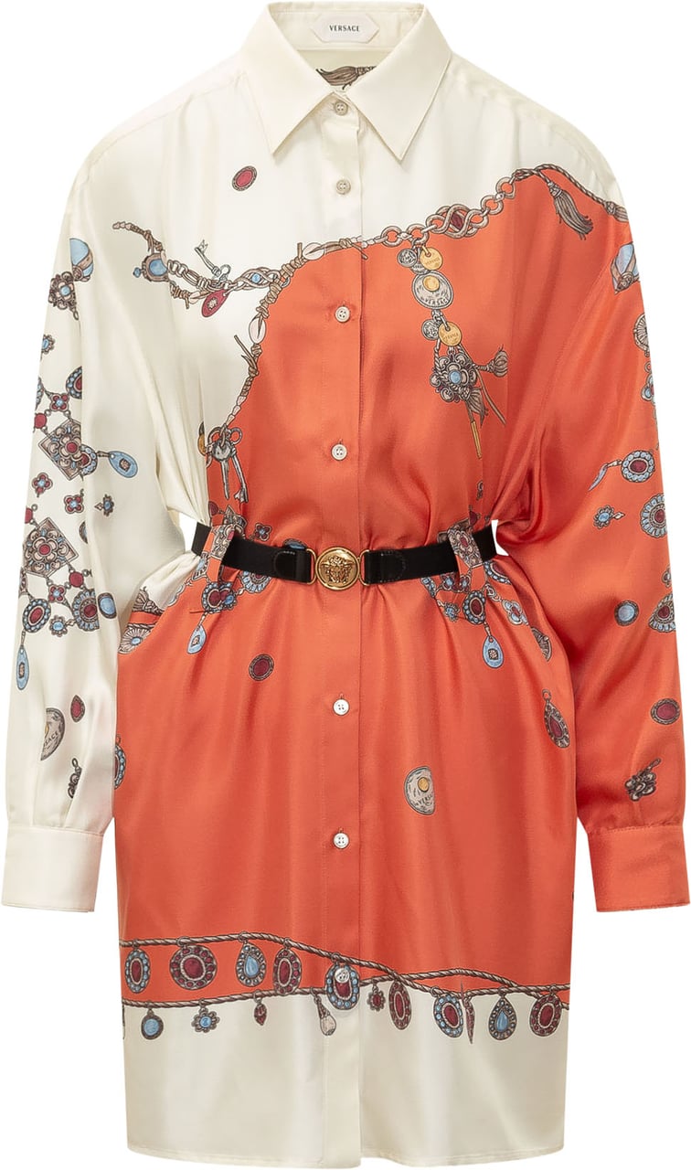 Versace Abito Chemisier con Stampa Ornamentale Oranje
