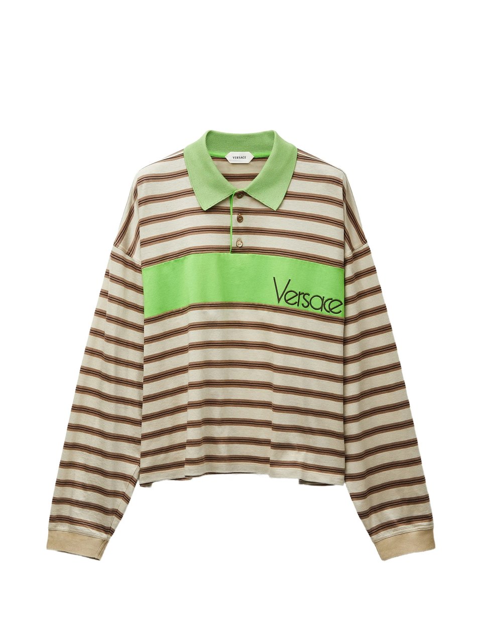 Versace Horizontal Striped Polo Shirt With Bold Green Panel Neutraal