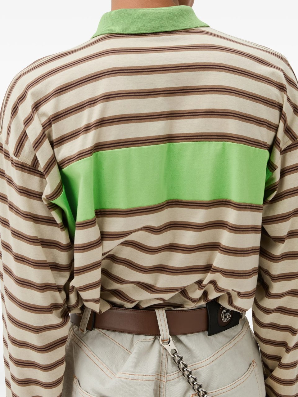Versace Horizontal Striped Polo Shirt With Bold Green Panel Neutraal
