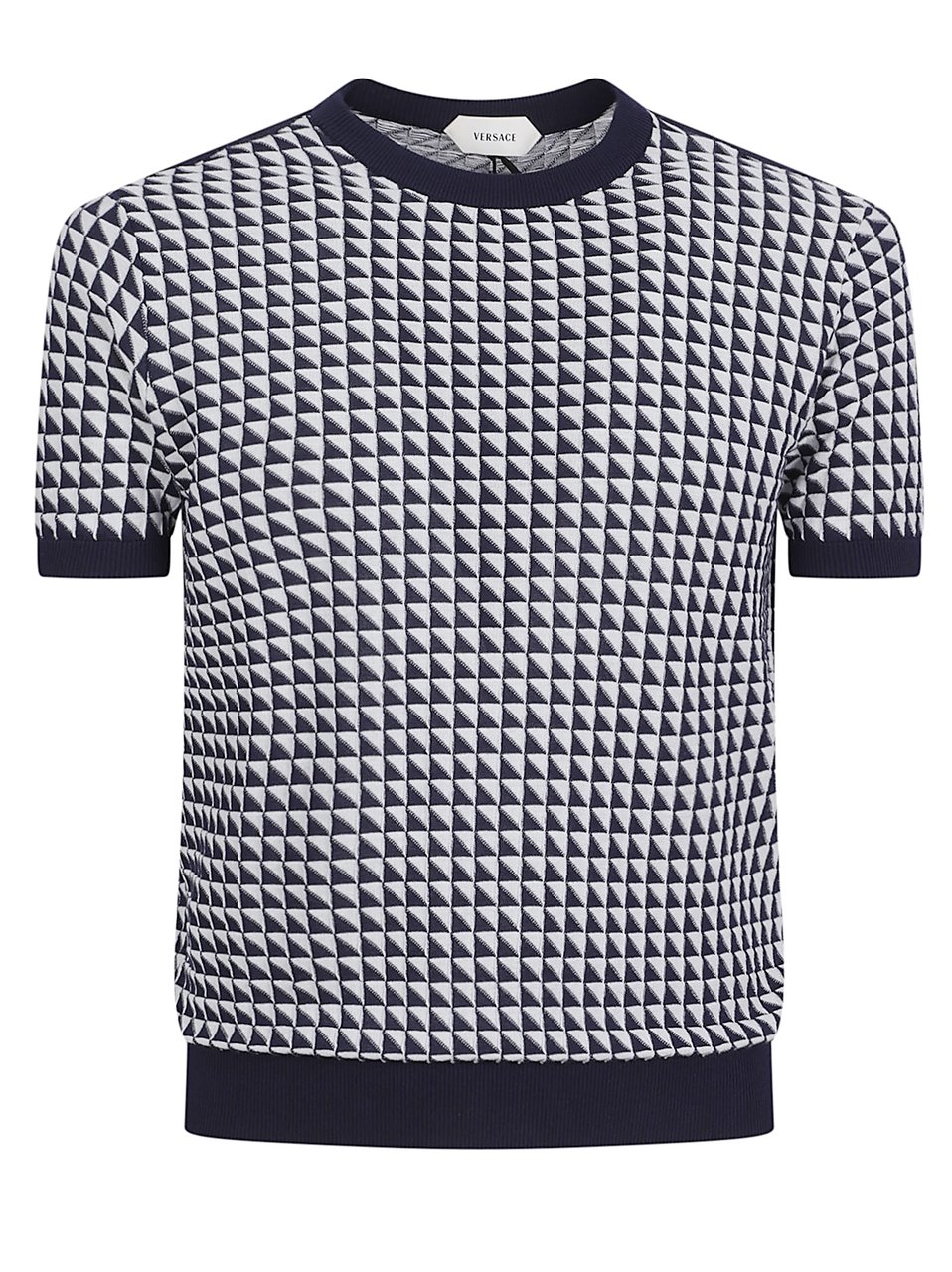 Versace Short-Sleeved Geometric Knitwear with Ribbed Edges Grijs