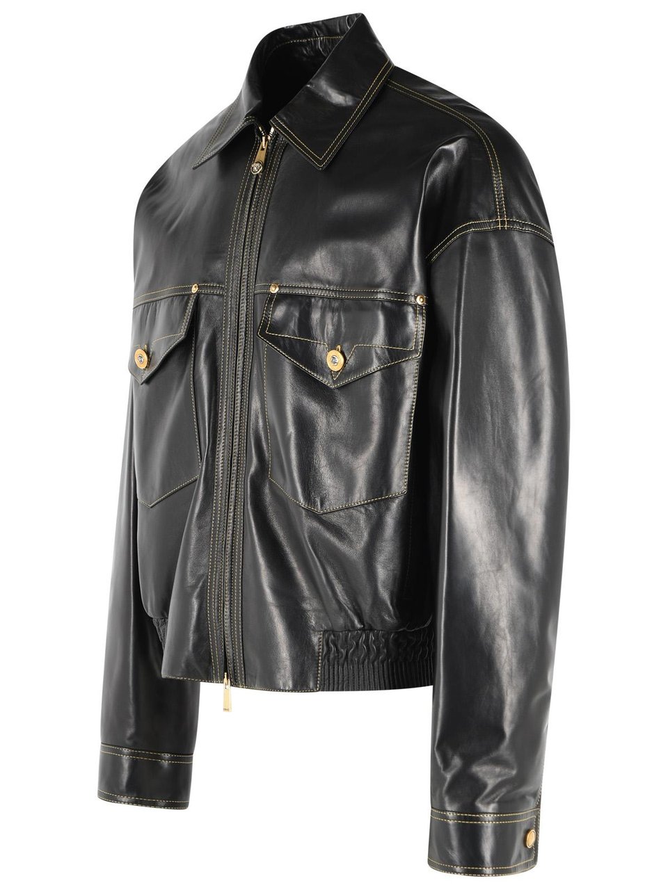 Versace Black Leather Jacket Grijs