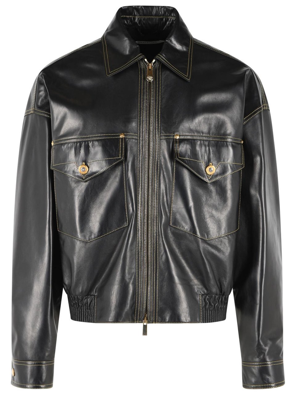 Versace Black Leather Jacket Grijs