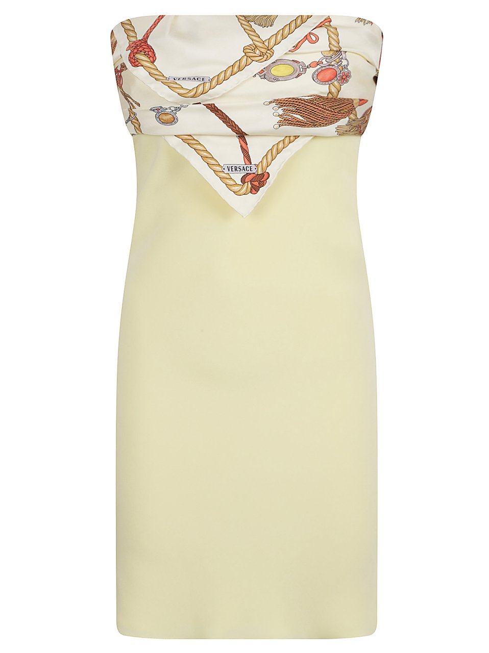 Versace Strapless Mini Dress in Crepe Marocain Silk with Medusa Detail Neutraal