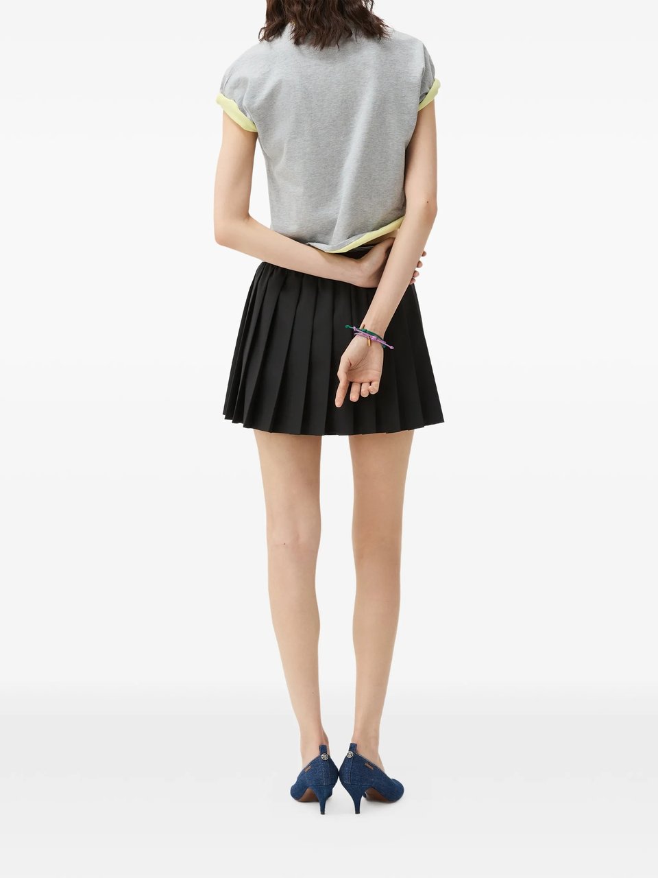 Versace Pleated Mini Skirt With Wide Waistband And Emblem Zwart