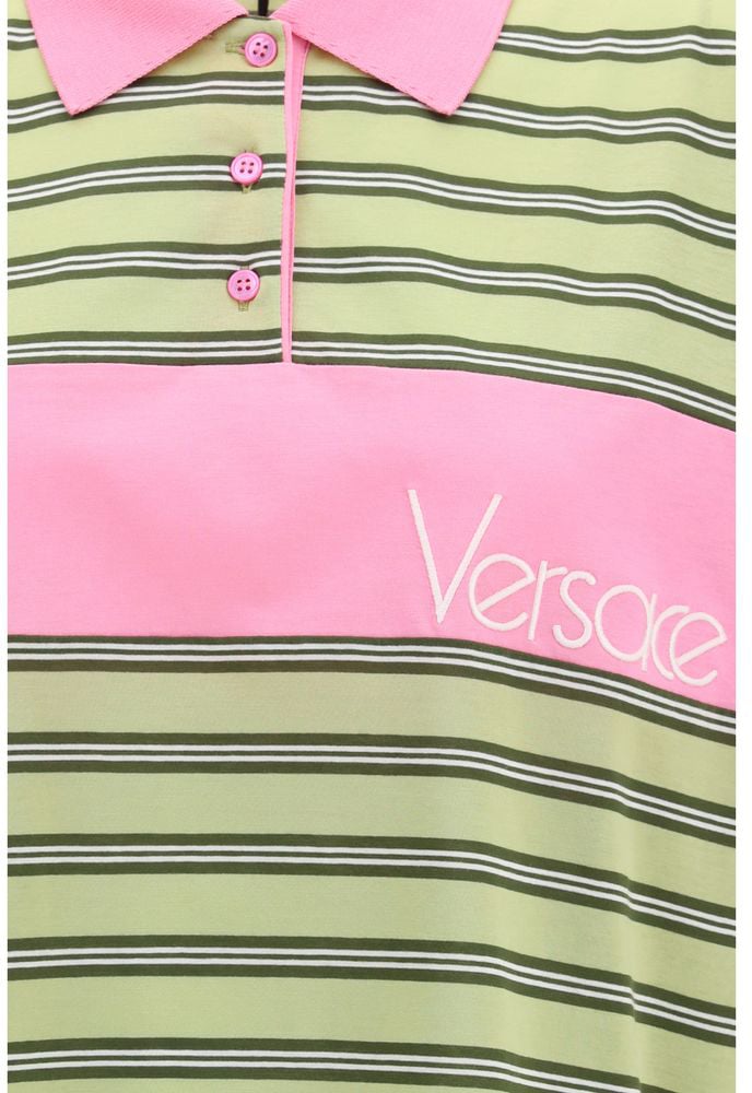 Versace Black Striped-Intarsia Cotton Polo Shirt Neutraal