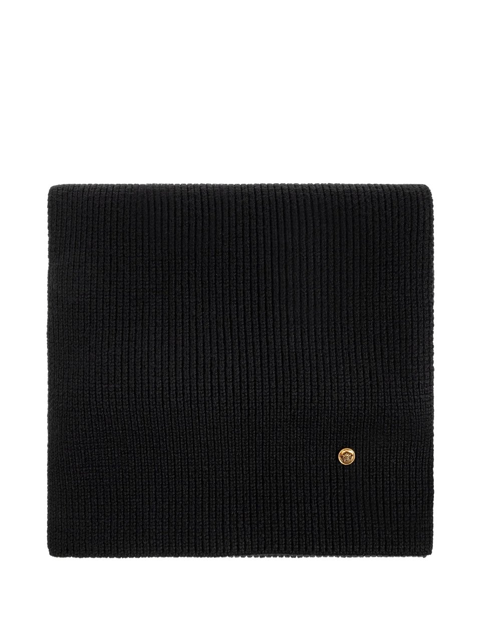 Versace Soft Wool Knit Scarf With Gold Emblem Zwart