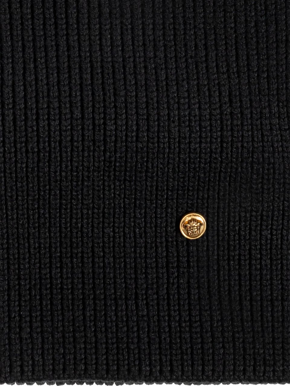 Versace Soft Wool Knit Scarf With Gold Emblem Zwart