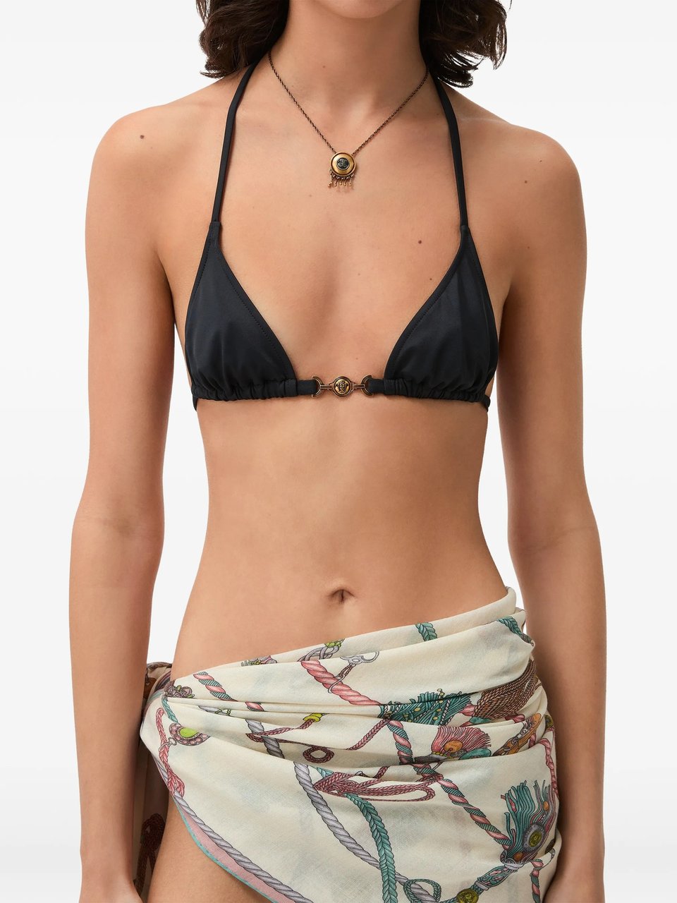 Versace Triangle Cup Bikini With Adjustable Ties And Decorative Clasp Zwart