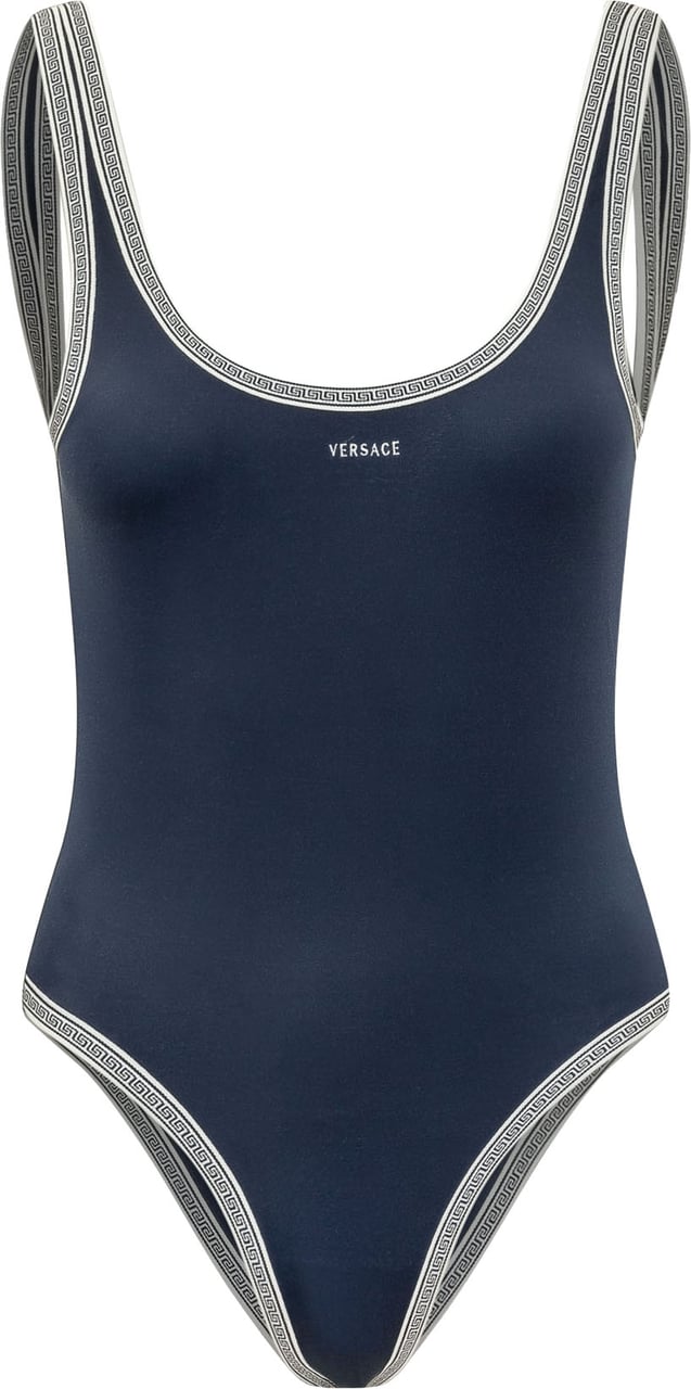 Versace Costume Intero con Profili Geometrici Navy