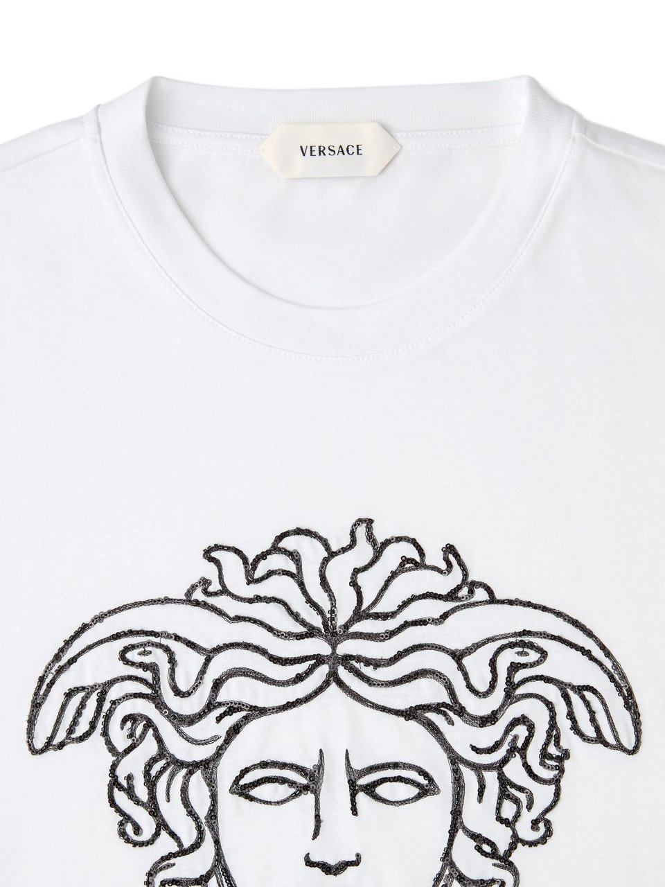 Versace Embroidered Medusa Head Cotton T-Shirt Wit