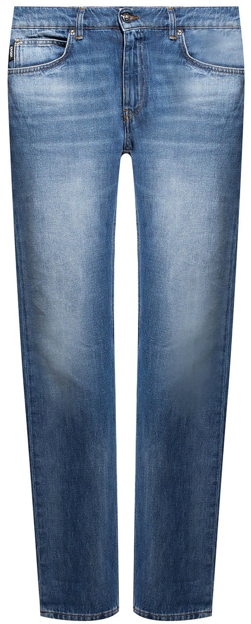 Versace Cotton Logo Denim Jeans Blauw