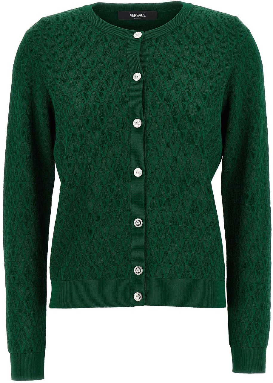 Versace Bicolor Viscose Cardigan Groen
