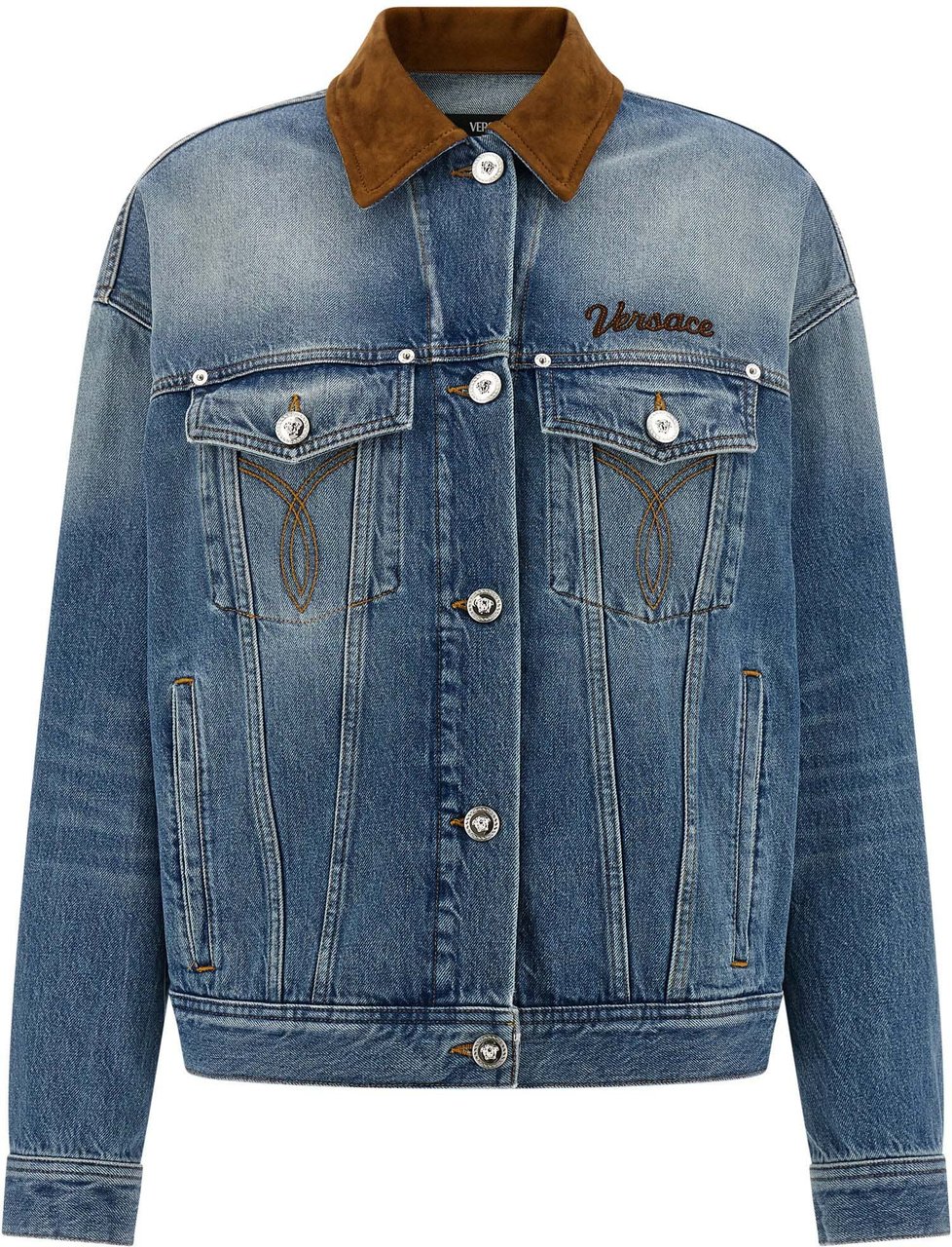 Versace Blue Cotton Denim Jacket Blauw