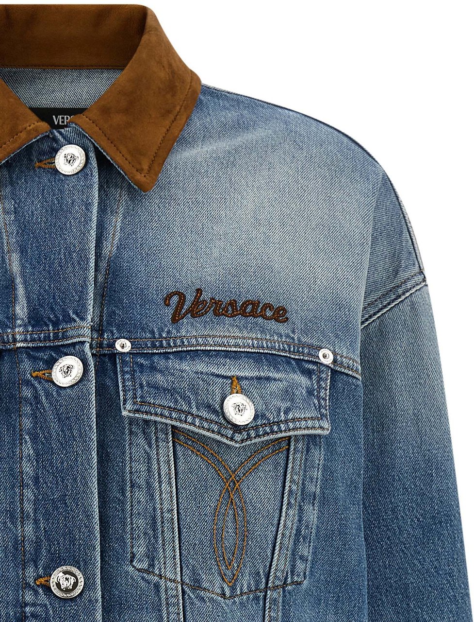 Versace Blue Cotton Denim Jacket Blauw