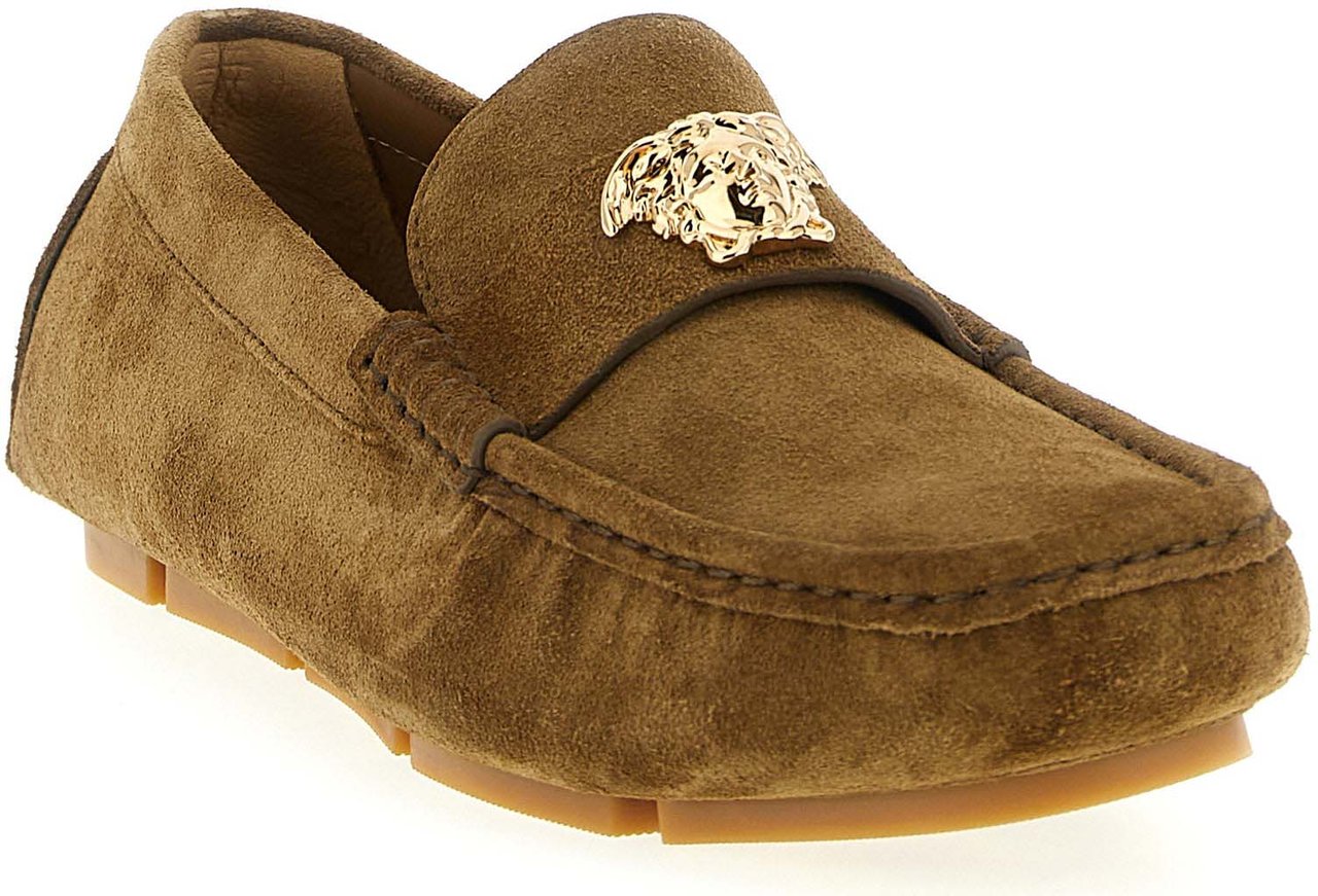 Versace Brown Calfskin Slip-On Loafers Bruin