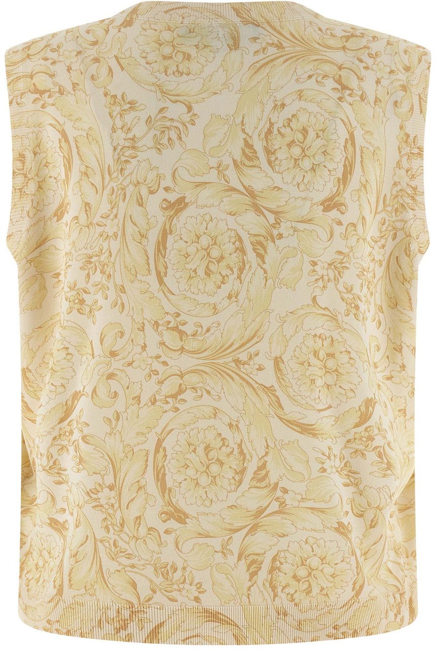 Versace Bicolor Silk Sleeveless Jacket Geel