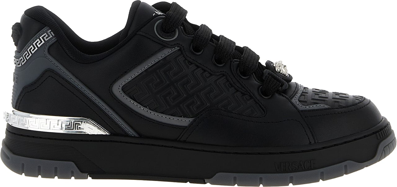 Versace Black Calfskin Athletic Sneakers Zwart