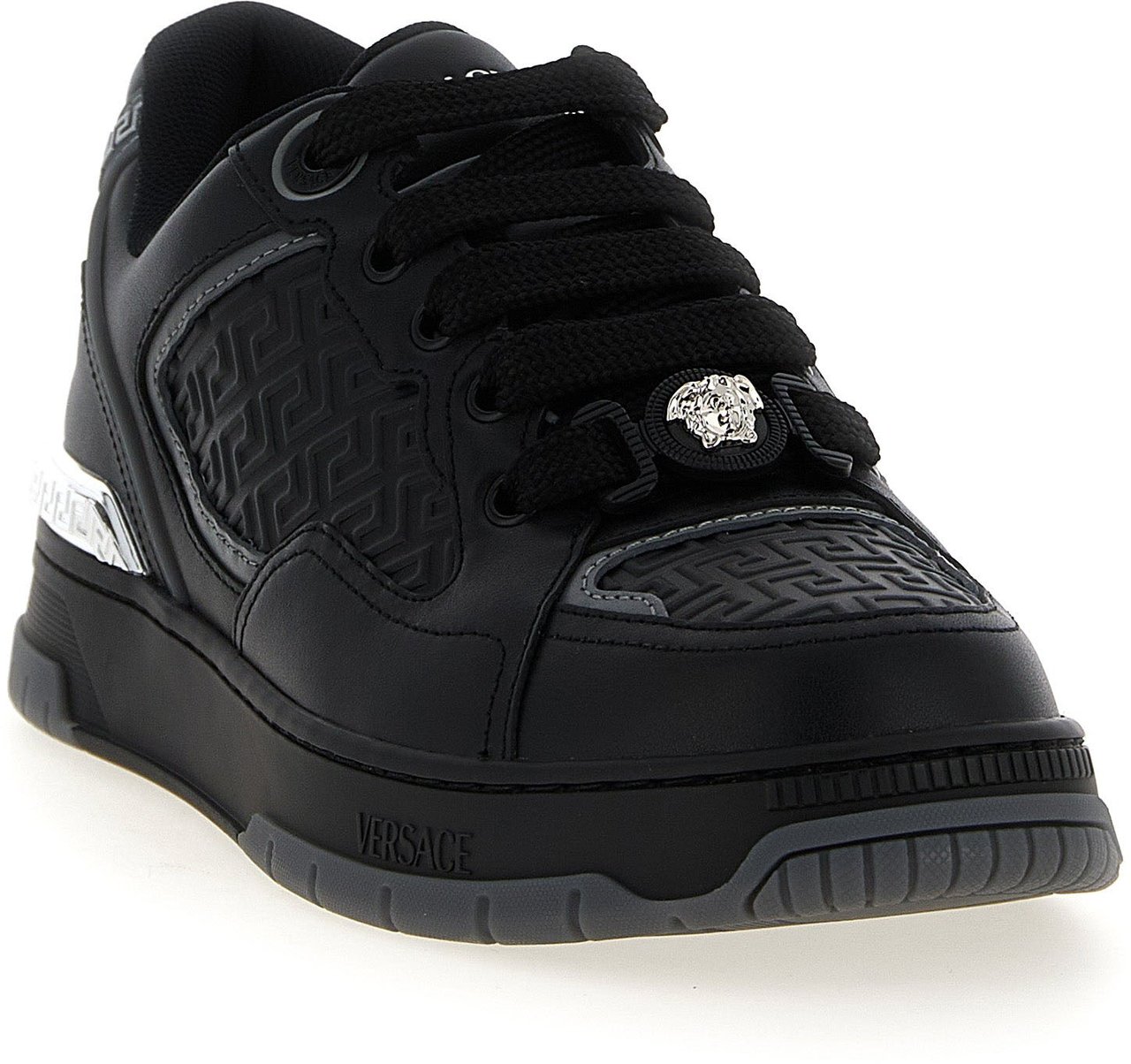 Versace Black Calfskin Athletic Sneakers Zwart