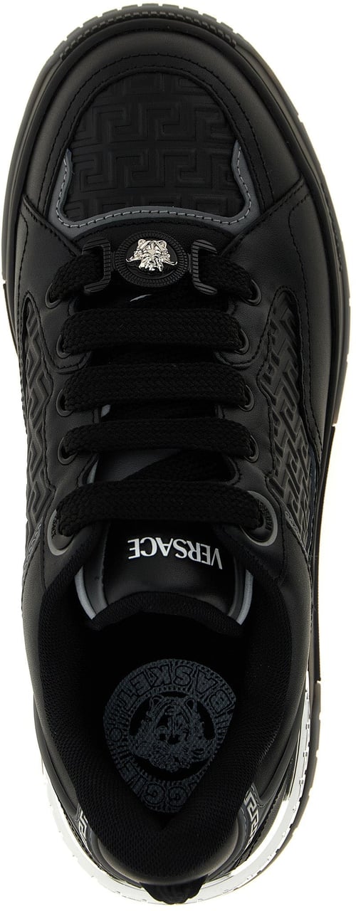 Versace Black Calfskin Athletic Sneakers Zwart