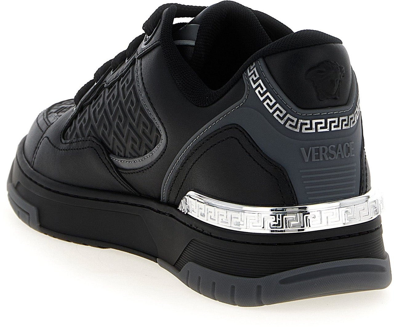 Versace Black Calfskin Athletic Sneakers Zwart
