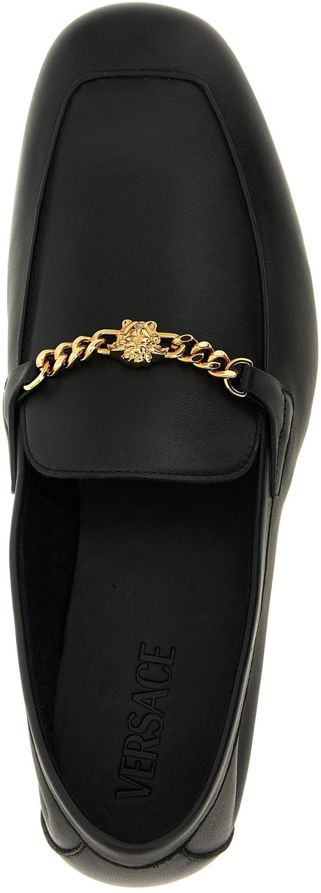 Versace Black Calfskin Slip-On Loafers Zwart