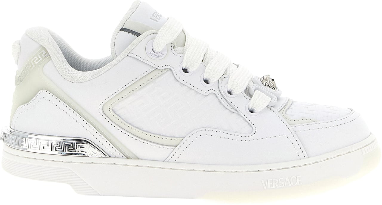 Versace White Calfskin Low Top Sneakers Wit