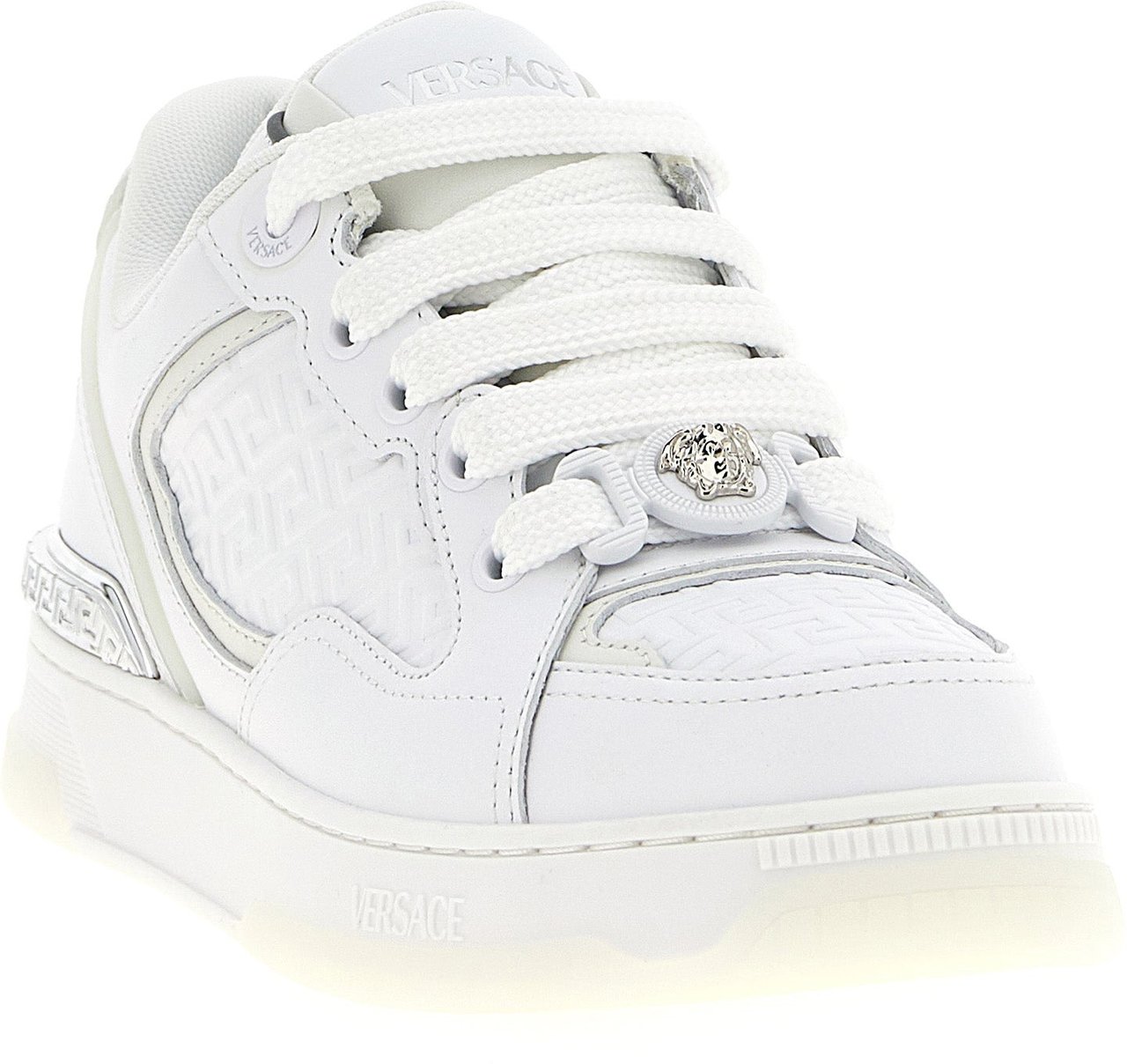 Versace White Calfskin Low Top Sneakers Wit