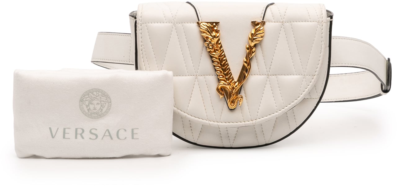 Versace Quilted Nappa Virtus V Crossbody Belt Bag Wit