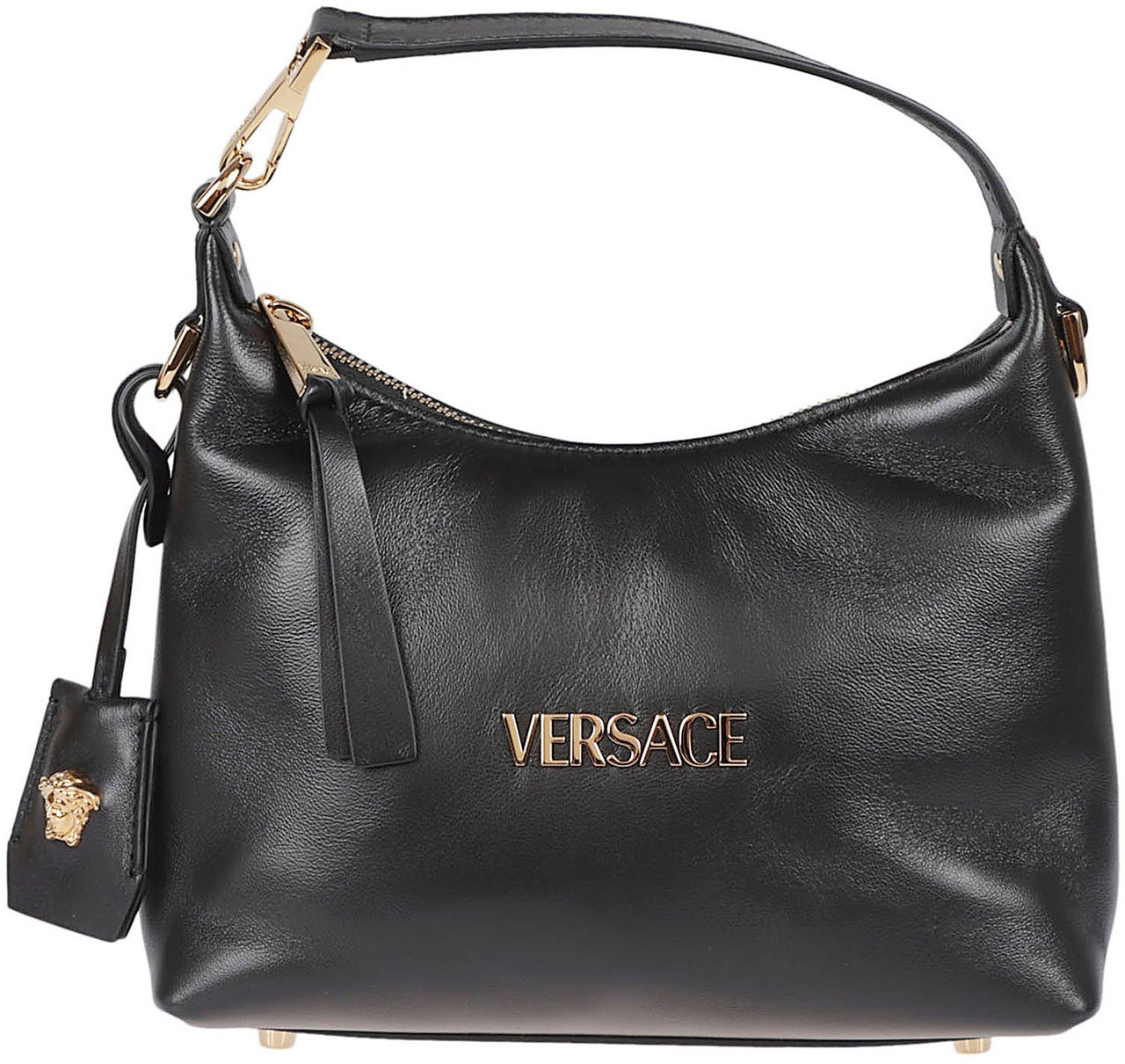 Versace Black Leather Bag With Adjustable Strap Grijs