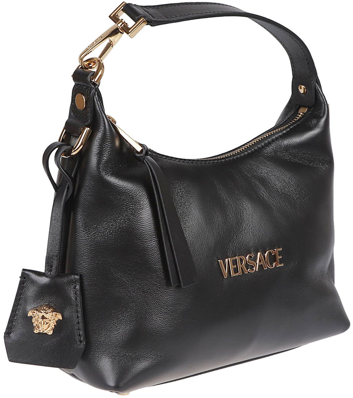 Versace Black Leather Bag With Adjustable Strap Grijs