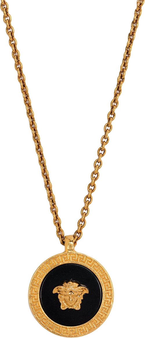 Versace Round Pendant Necklace With Gold Medusa Emblem Goud