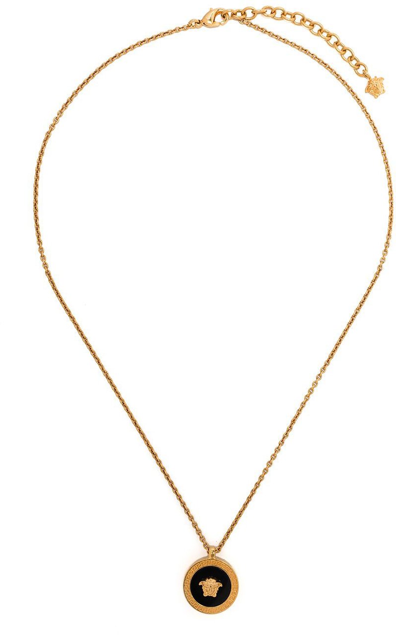 Versace Round Pendant Necklace With Gold Medusa Emblem Goud