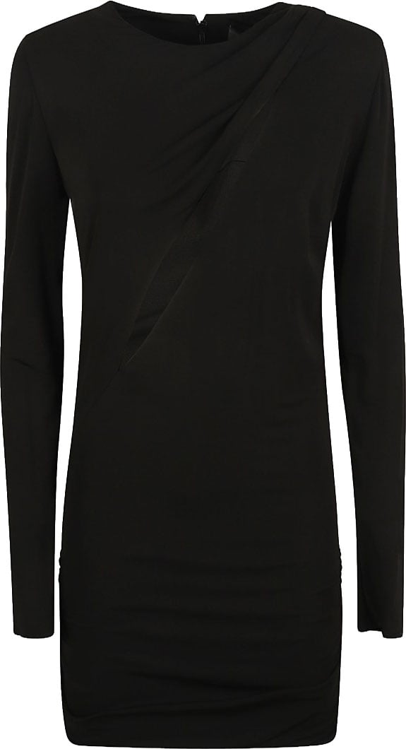Versace Fitted Black Dress With Subtle Draping Zwart