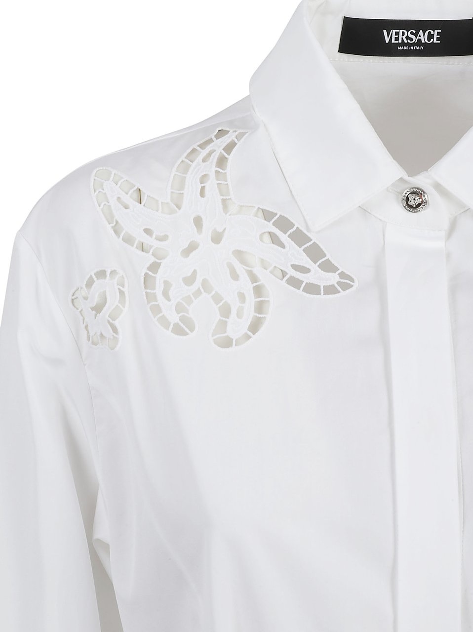 Versace White Shirt Dress With Cut-Out Floral Embroidery Wit